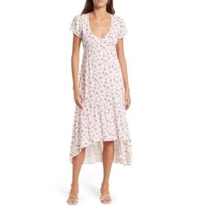 Velvet Torch Hi Low Flounce Hem Floral Elastic Waist Dress, Size L, NWT